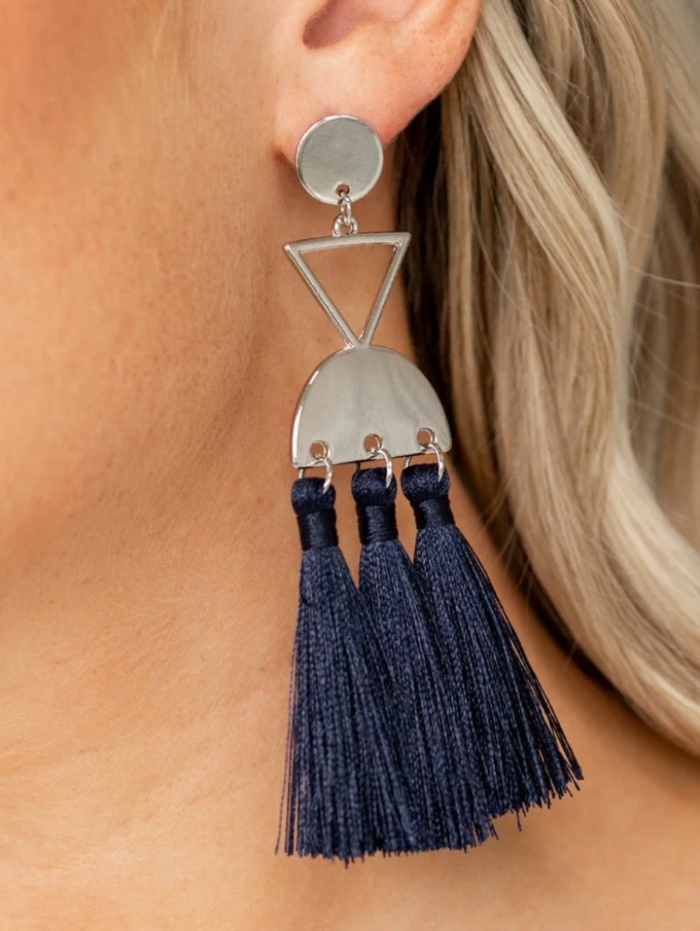 Paparazzi Tassel Trippin Navy And Silver Fringe Earrings
